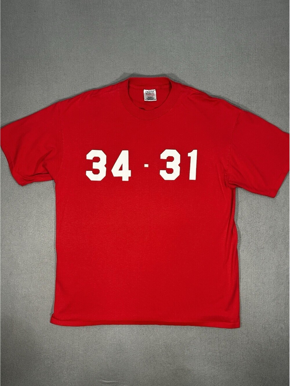 Oneita Power 50 XL T-Shirt 34-31 Graphic Red Made USA Fabric Mexico